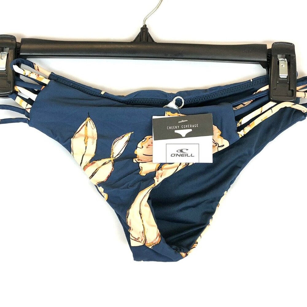 O’Neill Women’s Emerson Strappy Blue Floral Cheeky Bikini Bottom Size Small
